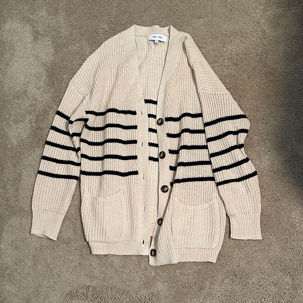 John + Jenn Beige and Black Striped Cardigan